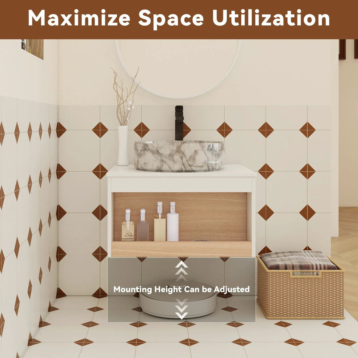 Floating Bathroom Vanity | Wall Mounted | Ceramic Vessel Sink | White