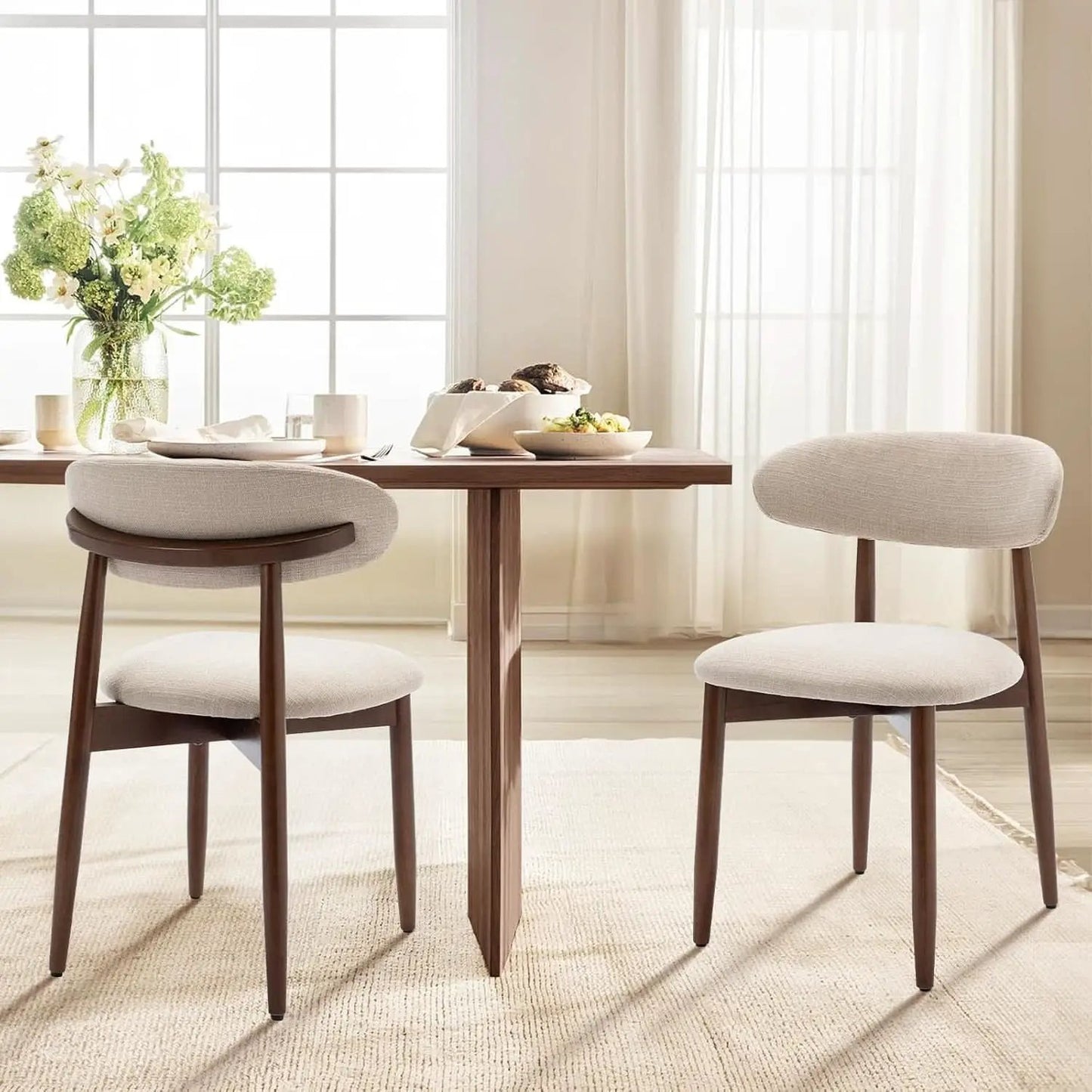 Beige Upholstered Contemporary Wood Dining Chair Set from PriceLows™