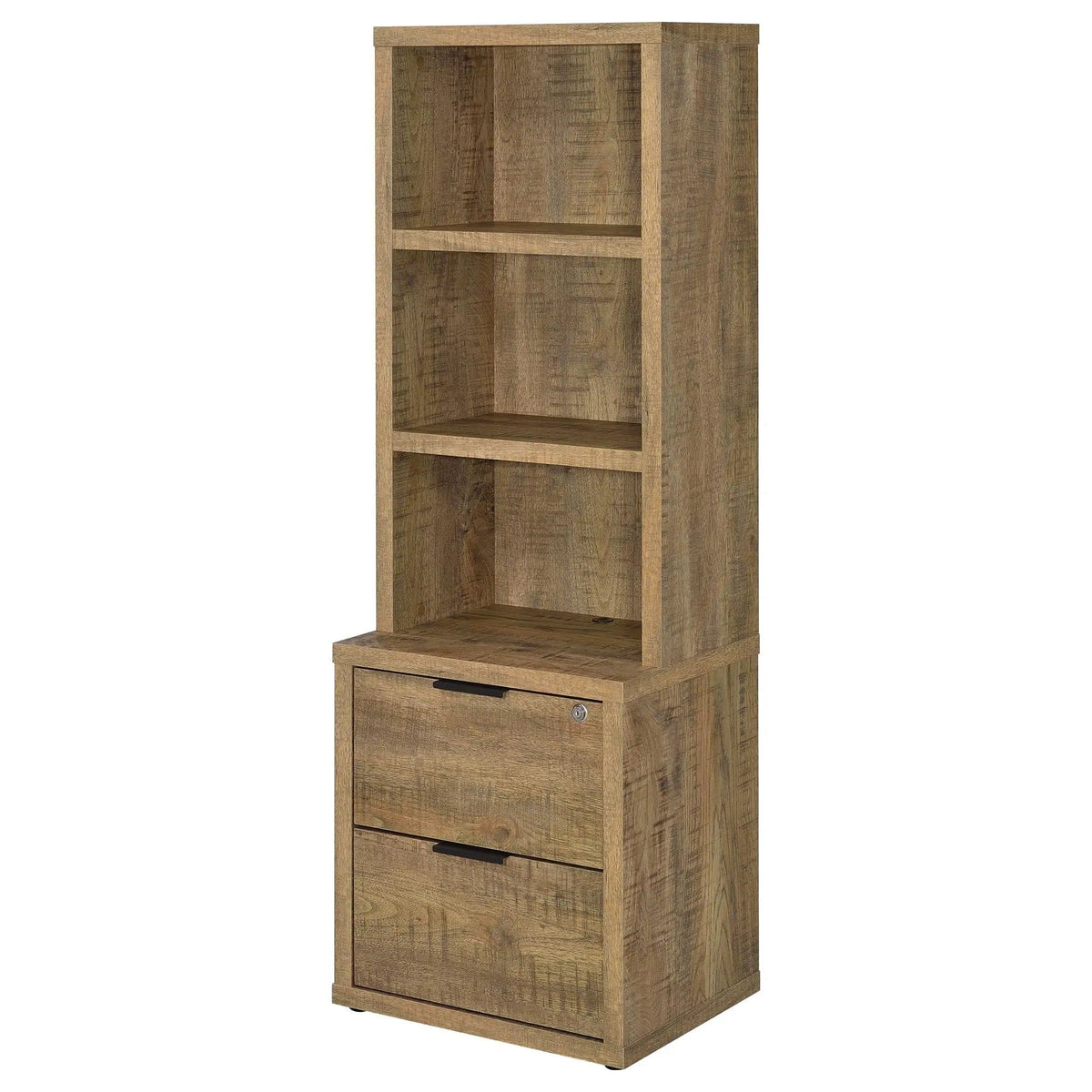Westpark 3-shelf Bookcase USB and Lockable Drawer Mango | 19.75 x 15.5 x 61.25 in | Engineered Wood & Veneer | Home Office