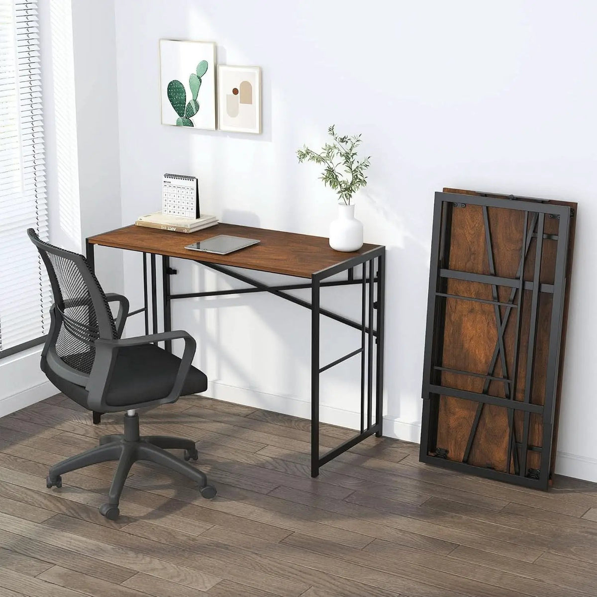 35 Inch Folding Computer Desk For Small Spaces Mahogany from PriceLows™
