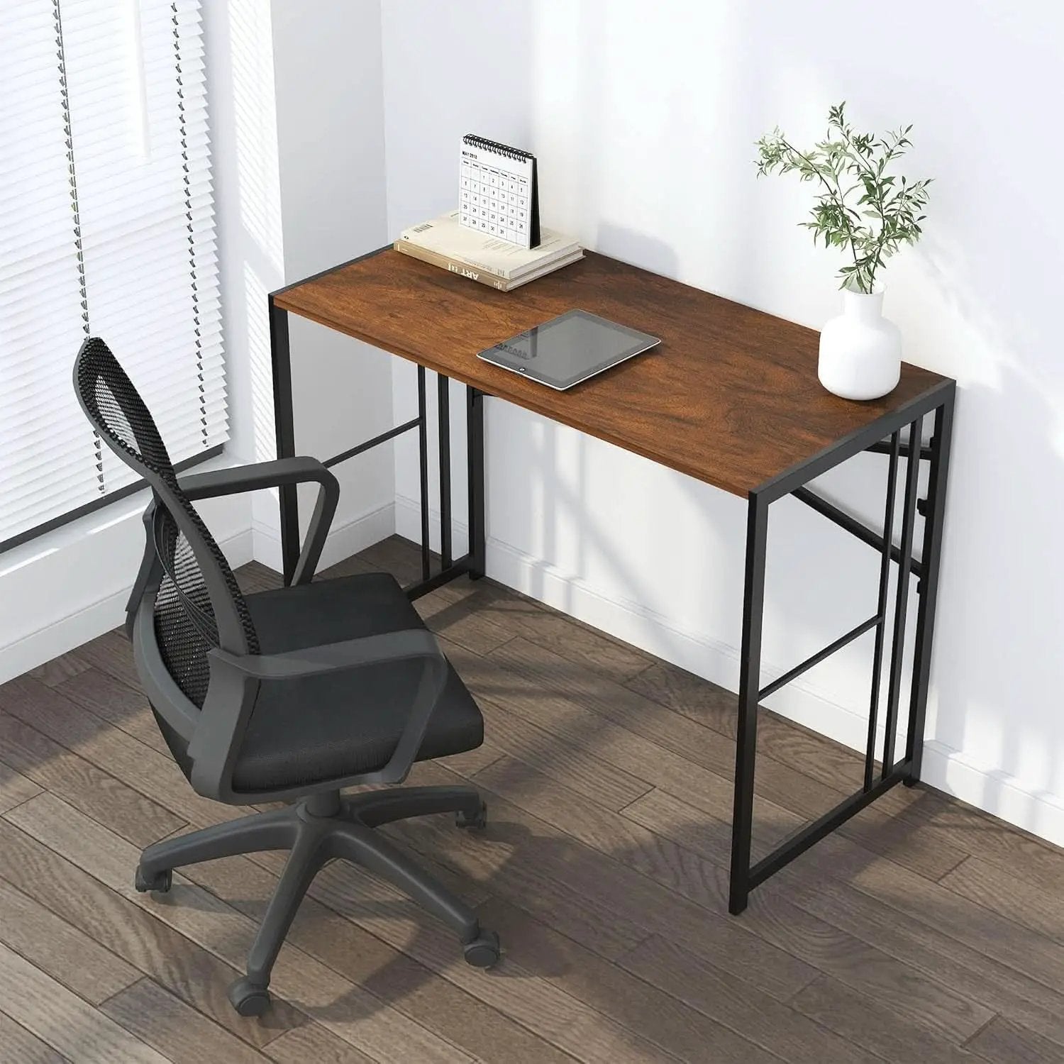 35 Inch Folding Computer Desk For Small Spaces Mahogany from PriceLows™
