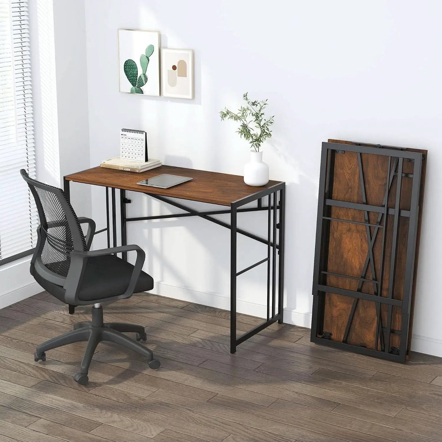 35 Inch Folding Computer Desk For Small Spaces Mahogany from PriceLows™