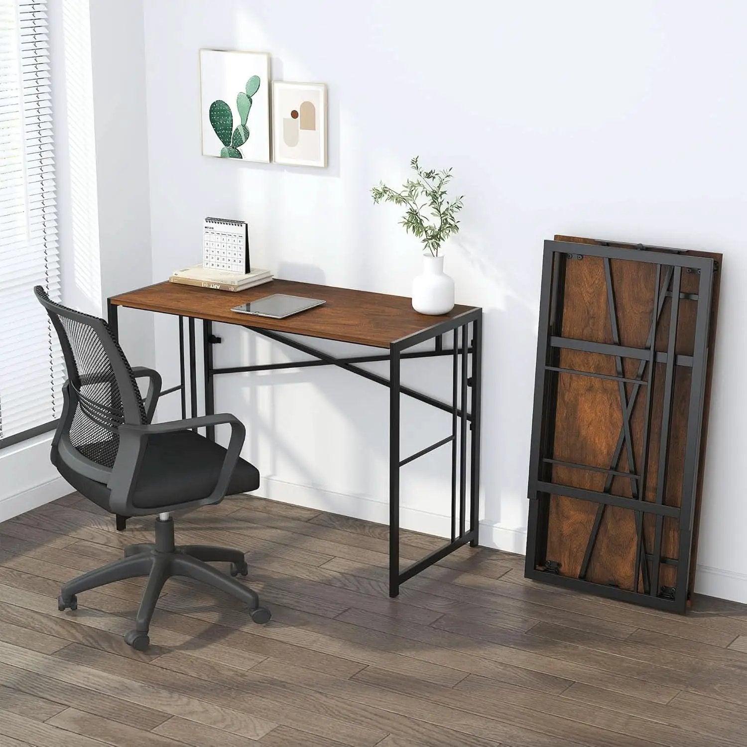 35 Inch Folding Computer Desk For Small Spaces Mahogany from PriceLows™