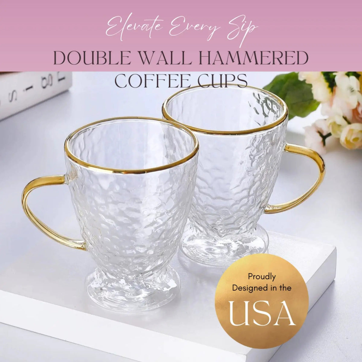 Glass Coffee Cups | Double Wall Design | Hammered Texture