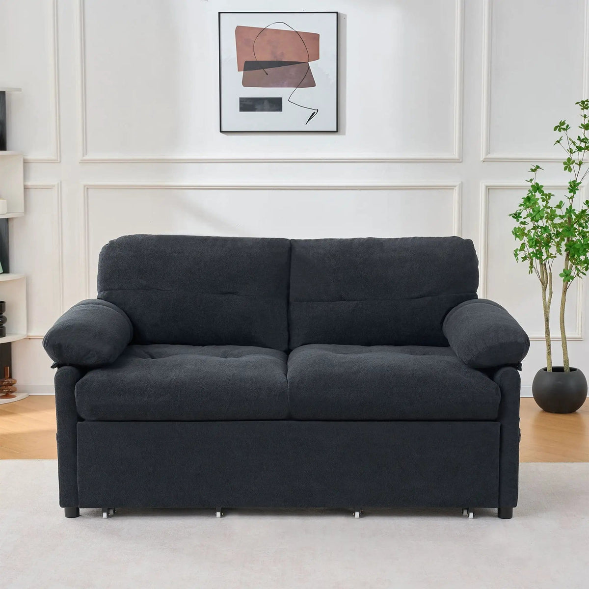 Convertible Pull Out Sofa Bed Queen Size, 3 In 1 With Side Storage | Sleeper Sofa | Fabric & Steel | Bedroom