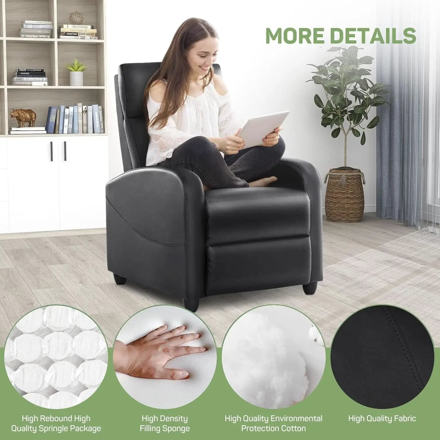 Compact Adjustable Massage Recliner Chair With Lumbar Support In PU Leather from PriceLows™