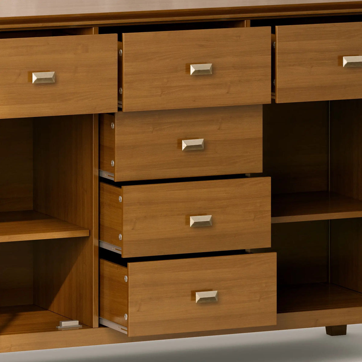 Artisan Sideboard Buffet | Handcrafted Solid Wood | 6 Center Drawers | Metal Glides