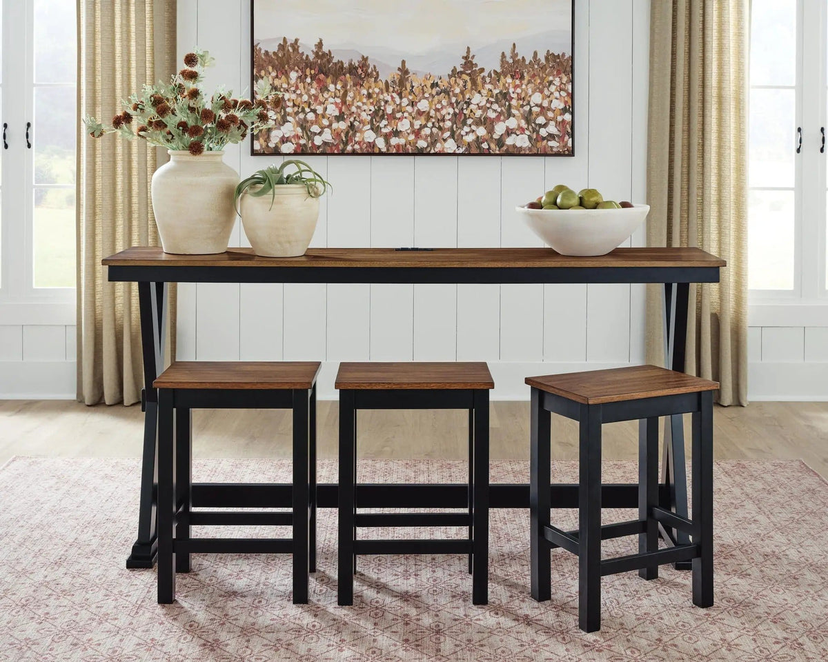 Wildenauer Rectangular Dining Room Counter Table Set (Set of 4) | 72.13 x 16 x 36 in | Mango Wood & Mdf | Brown / Black