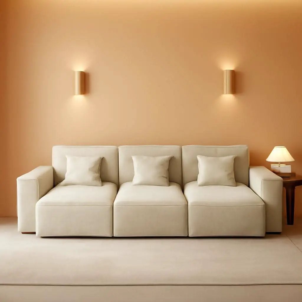 Modular Sectional Sofa With Velvet Beige Finish Recliner Compact Layout from PriceLows™