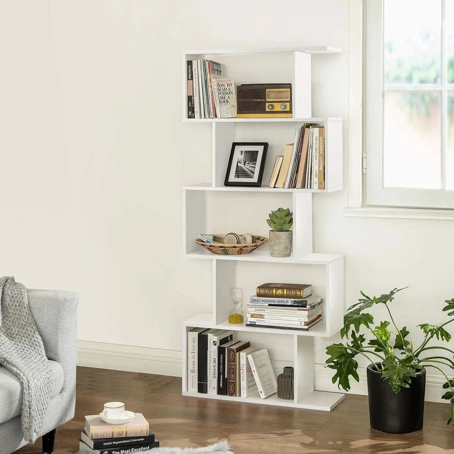 Tree Shaped Bookcase Freestanding White 13 Shelves Storage from PriceLows™