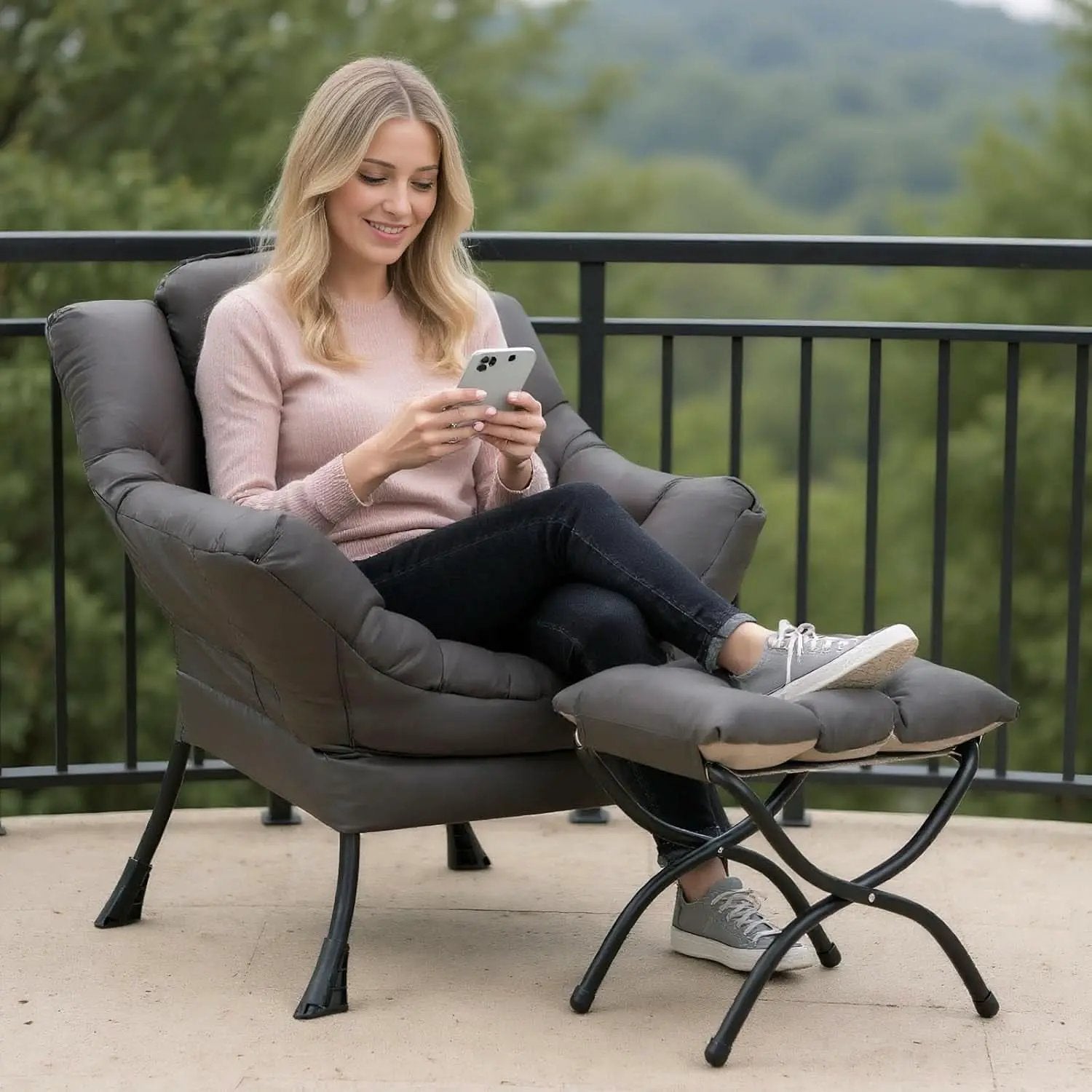 Dark Grey Lazy Chair With Armrests For Living Room Comfort from PriceLows™