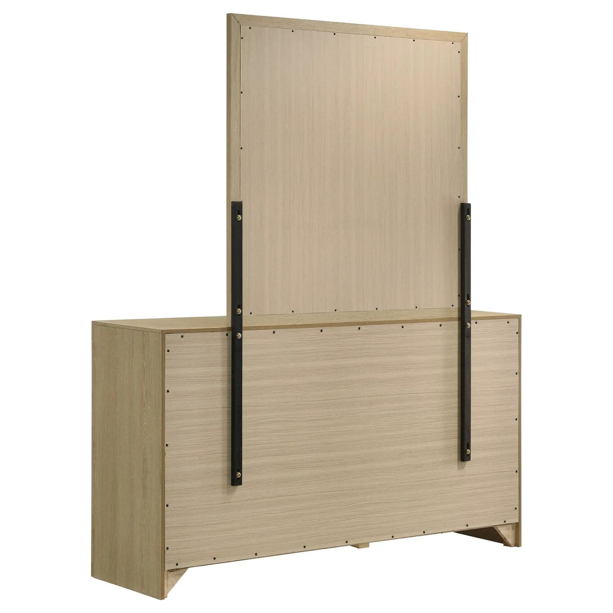 Hendricks 6-drawer Bedroom Dresser and Mirror | 60 x 16.75 x 73 in | Rubberwood & Engineered Wood | Light Oak