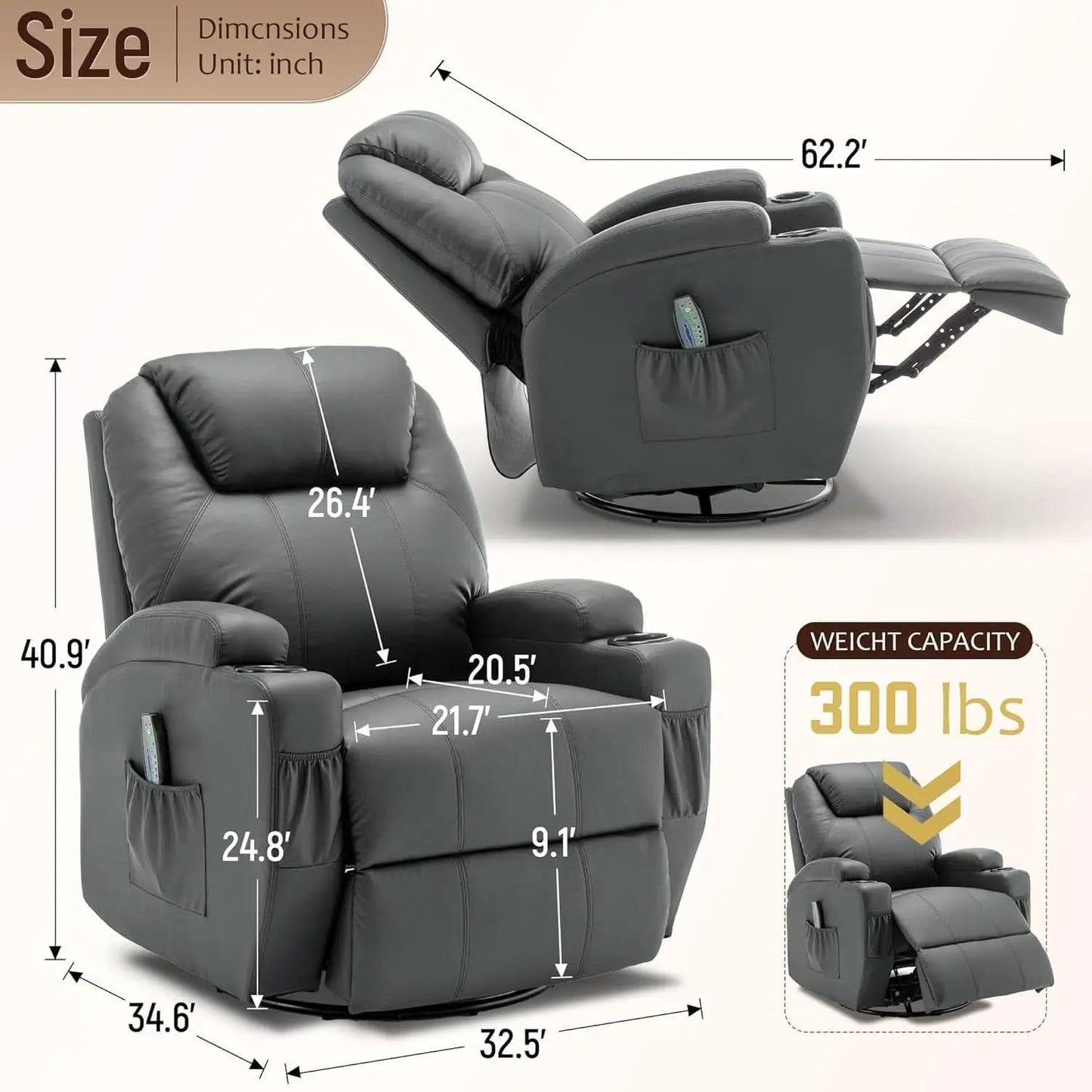 360 Degree Swivel Recliner Chair With Massage And Heat from PriceLows™