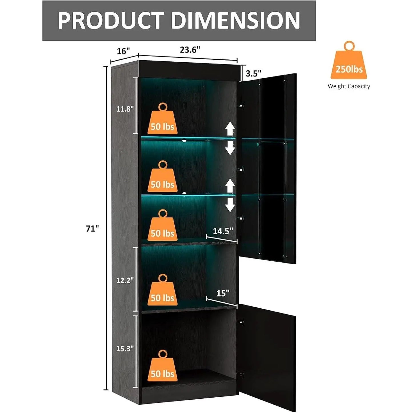 Two Piece 71 Inch Tall Bookcase Storage Cabinet With Glass Doors Set Of Two For Living Room And Office from PriceLows™