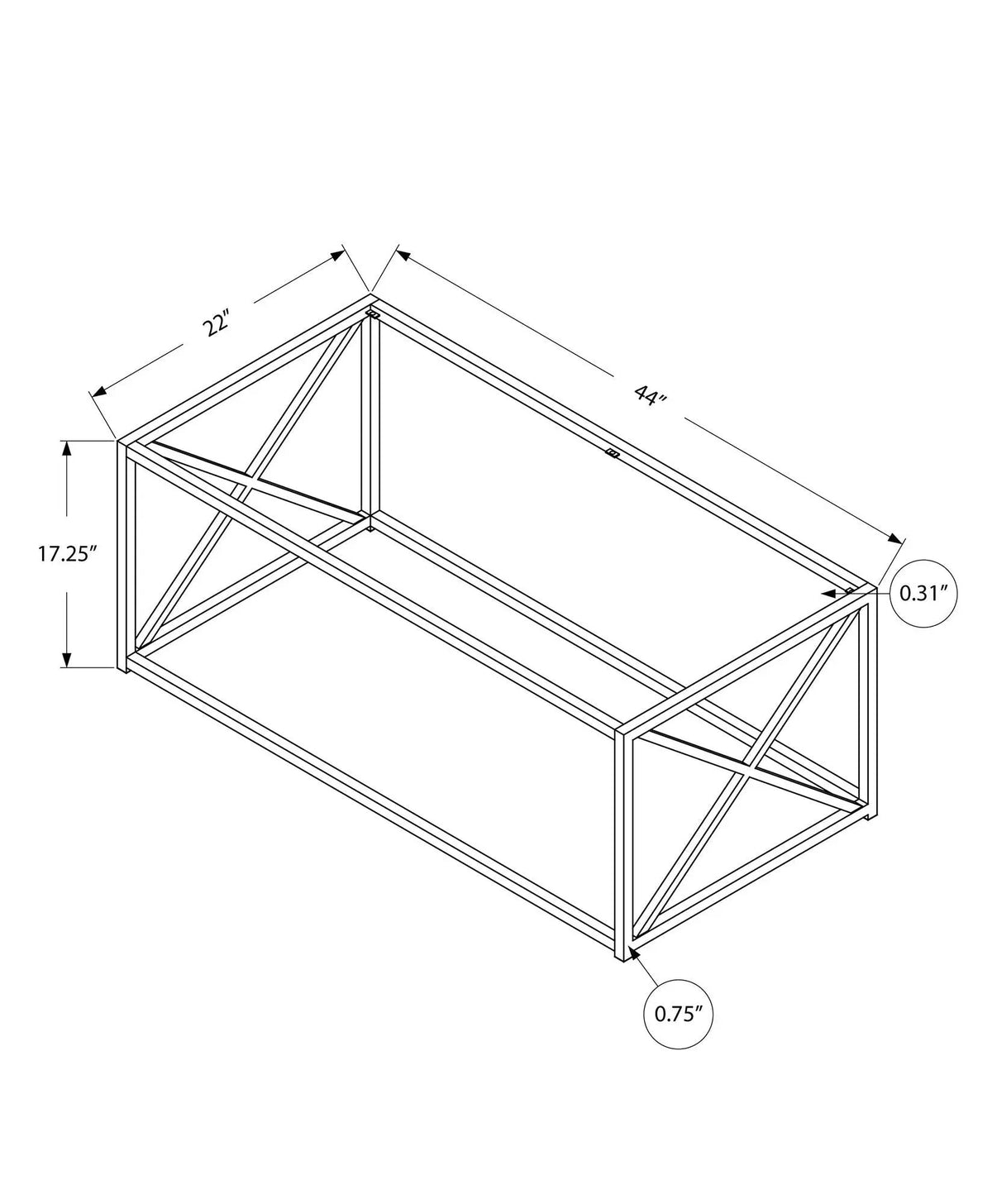 Rectangular Coffee Table | Chrome Base | Thick Clear Tempered Glass Top | X Accent Design