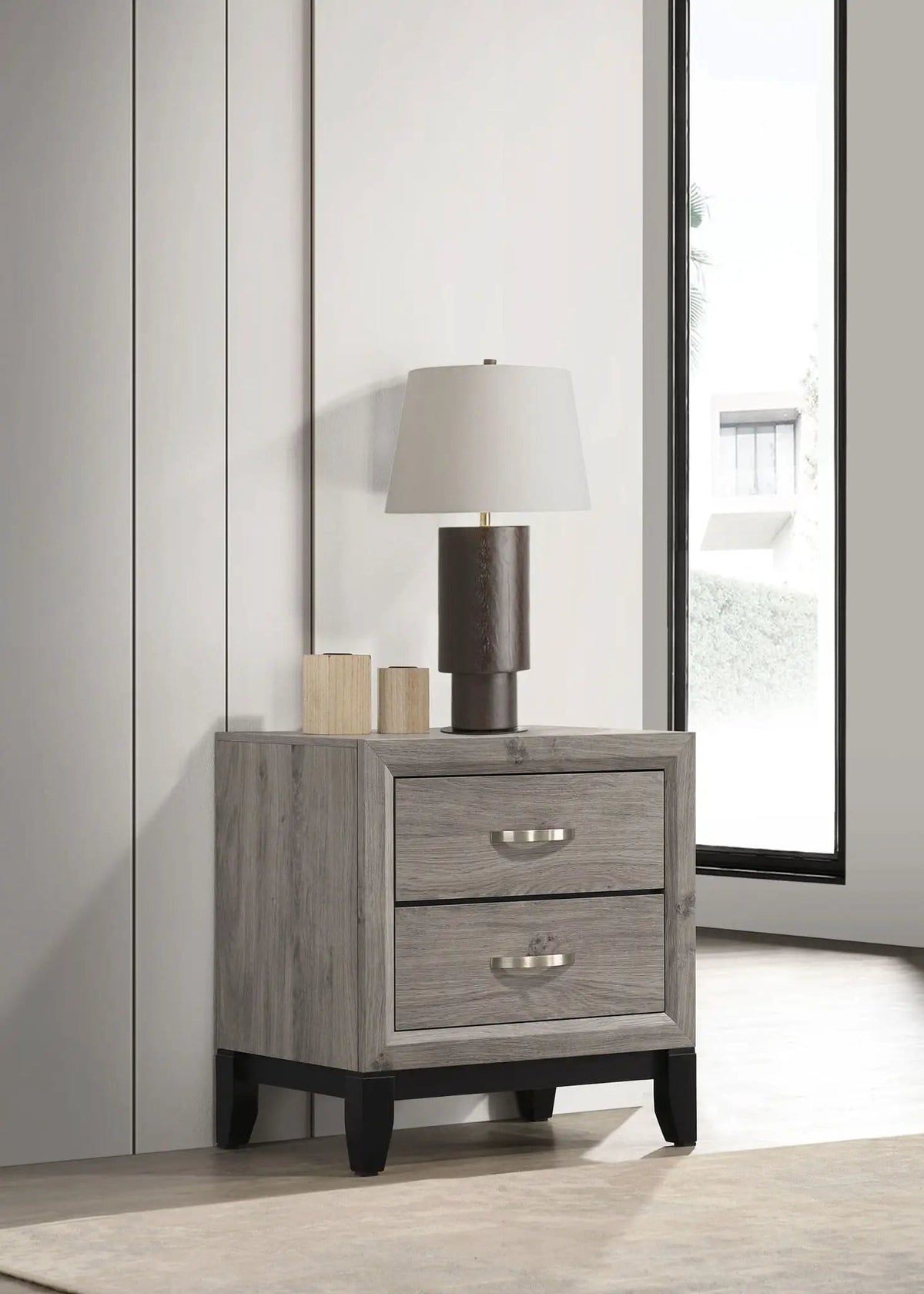 Valen 2-drawer Nightstand Bedside Table Light | 23.5 x 16.25 x 24.75 in | Rubberwood & Engineered Wood | Taupe