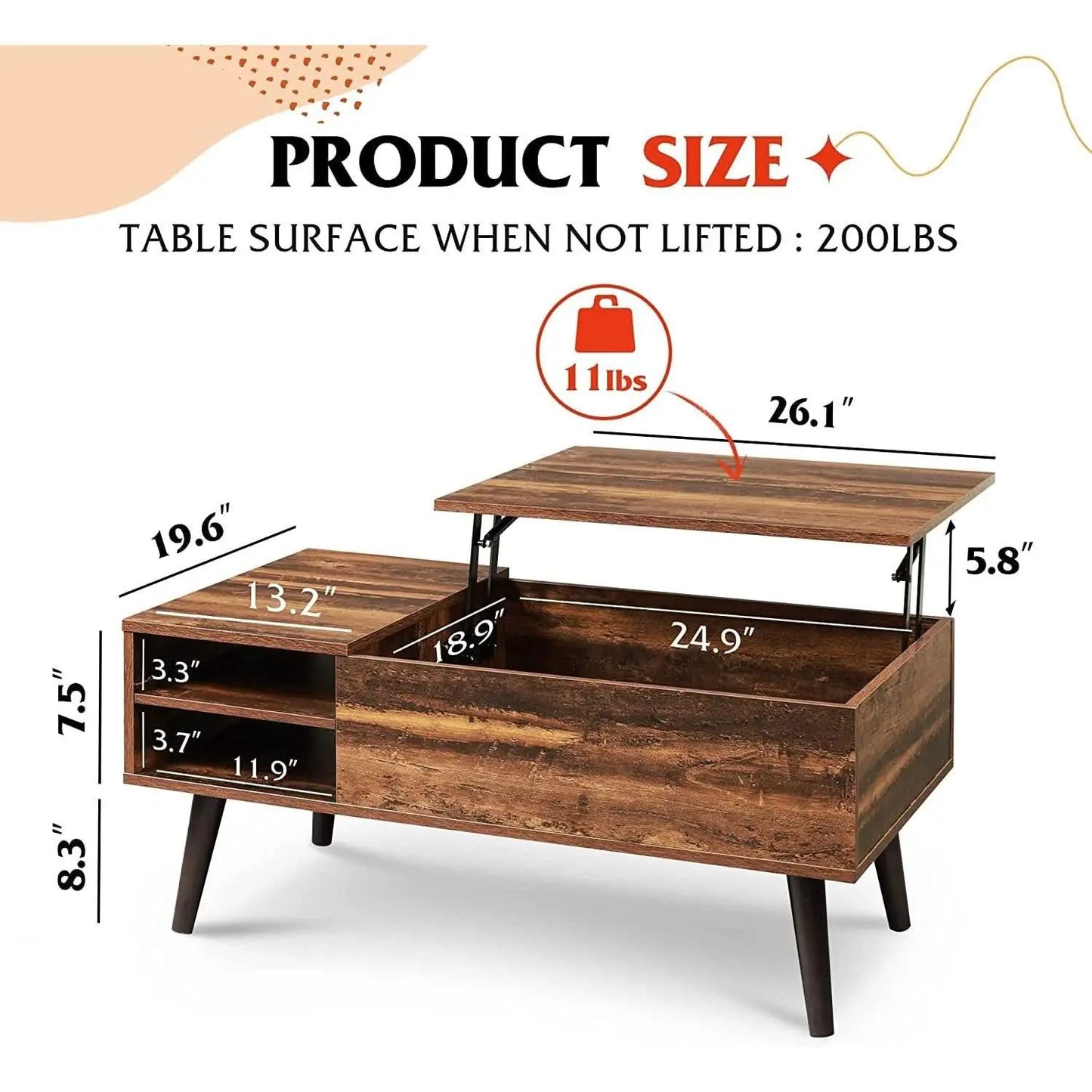 Rustic Brown Lift Top Coffee Table With Built In Storage from PriceLows™
