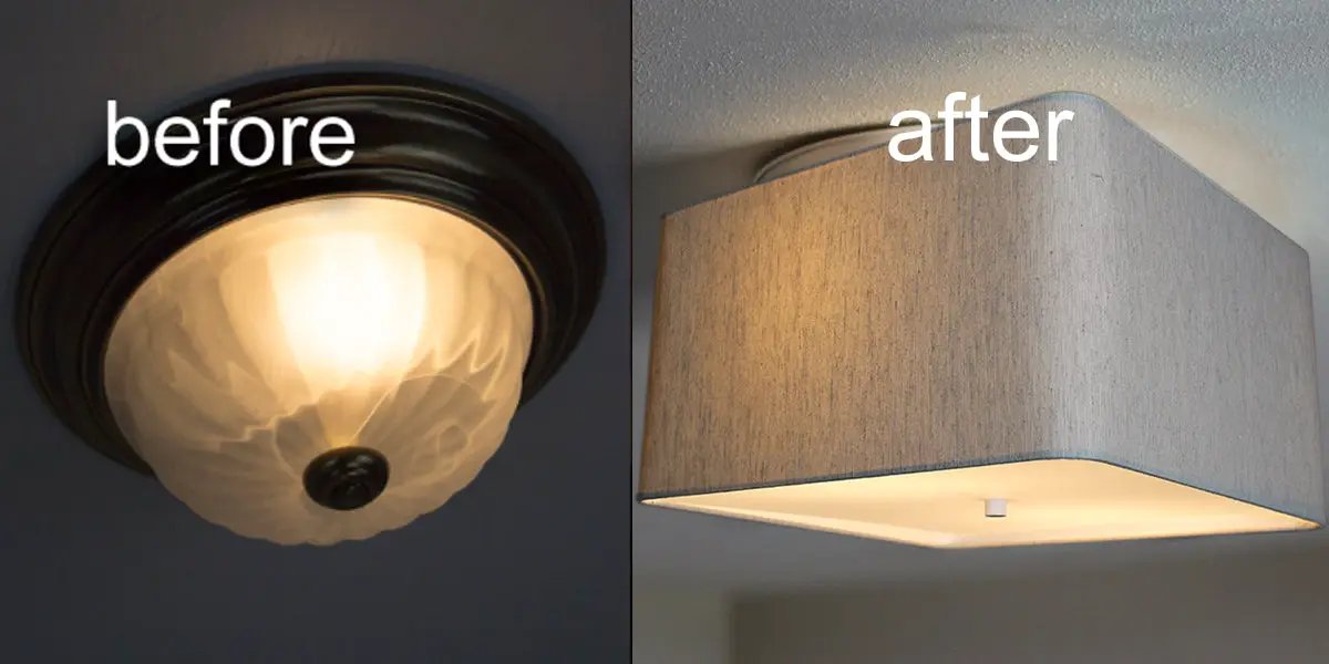 Flush Mount Conversion Kit | 14 Inch Wide | Oatmeal Square Drum Shade