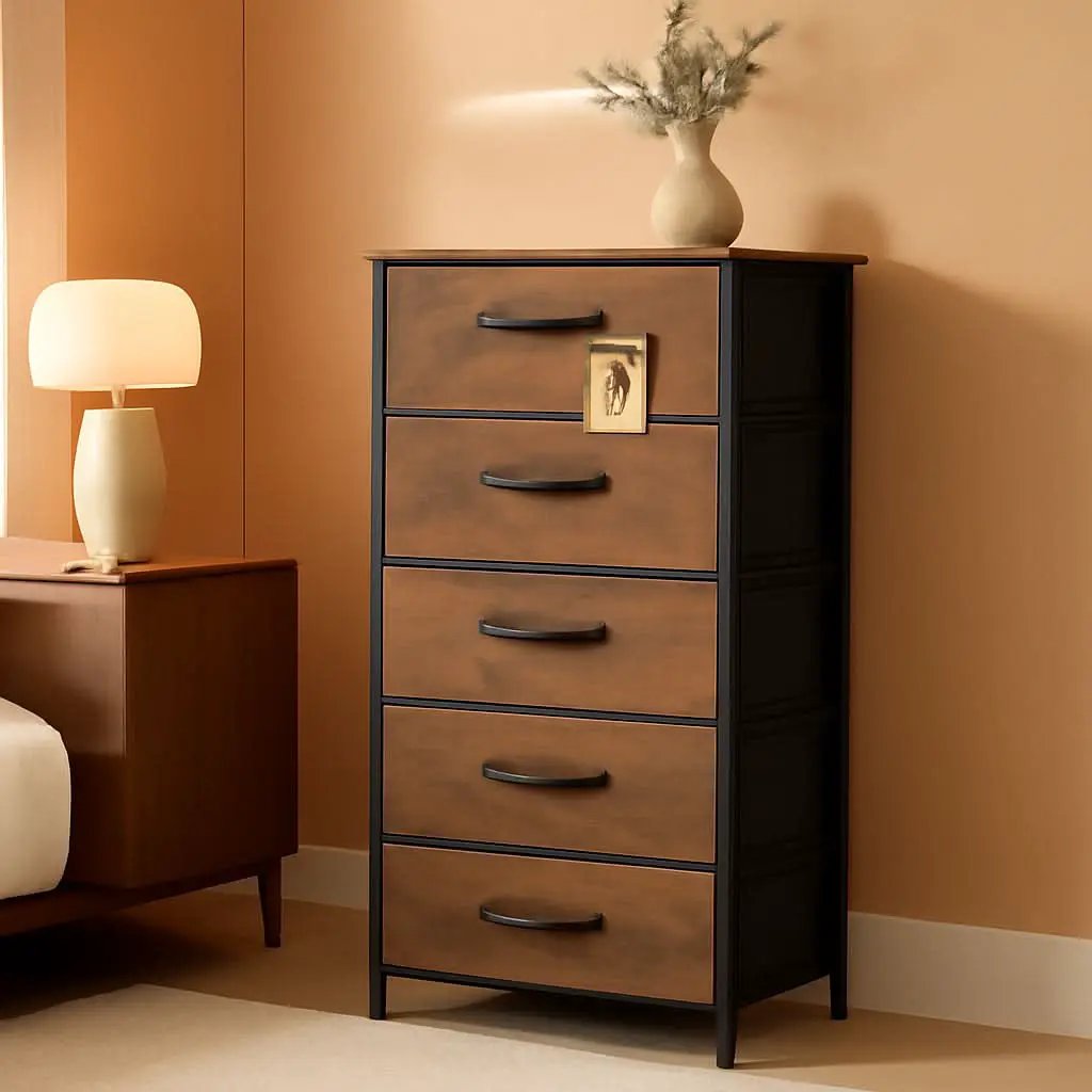 Tall Fabric Dresser With 6 Drawers And Wood Top Rustic Brown from PriceLows™