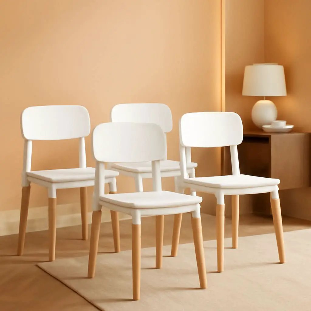 White Wooden Dining Chairs Set of 4 With Ergonomic Backrest from PriceLows™