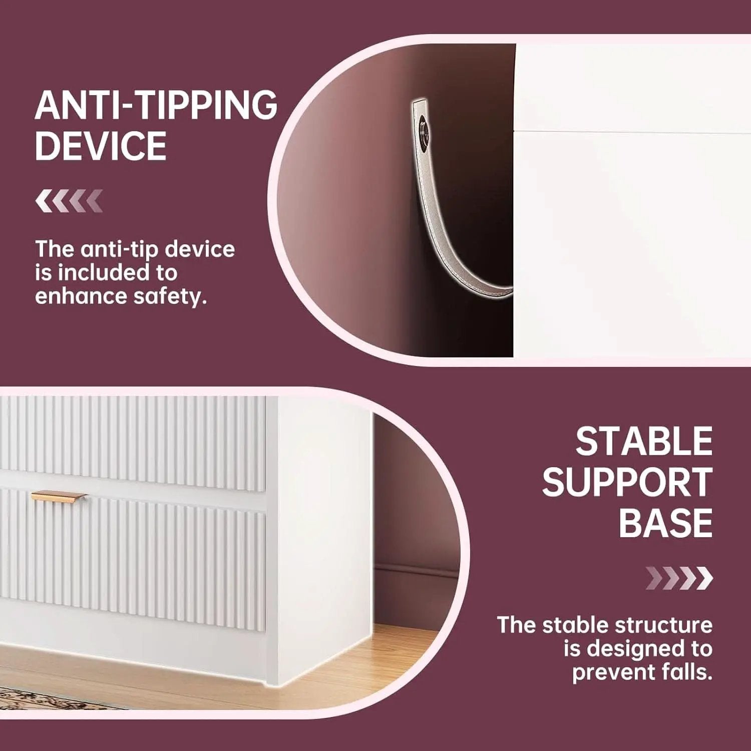 Fluted 6 Drawer Dresser 54 Inch White Solid Wood Storage from PriceLows™