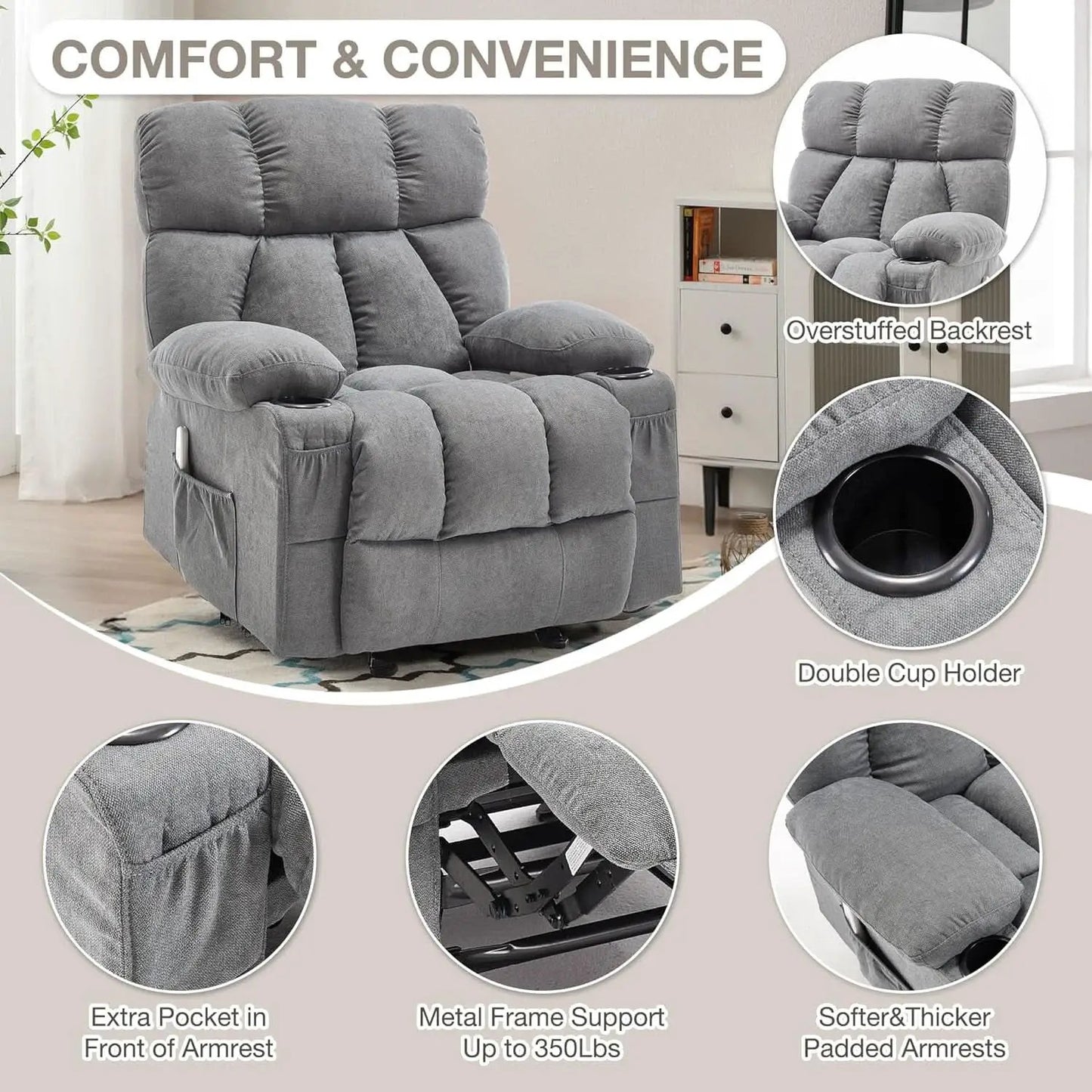 Massage Rocker Recliner Chair With Heat And Vibration Grey from PriceLows™