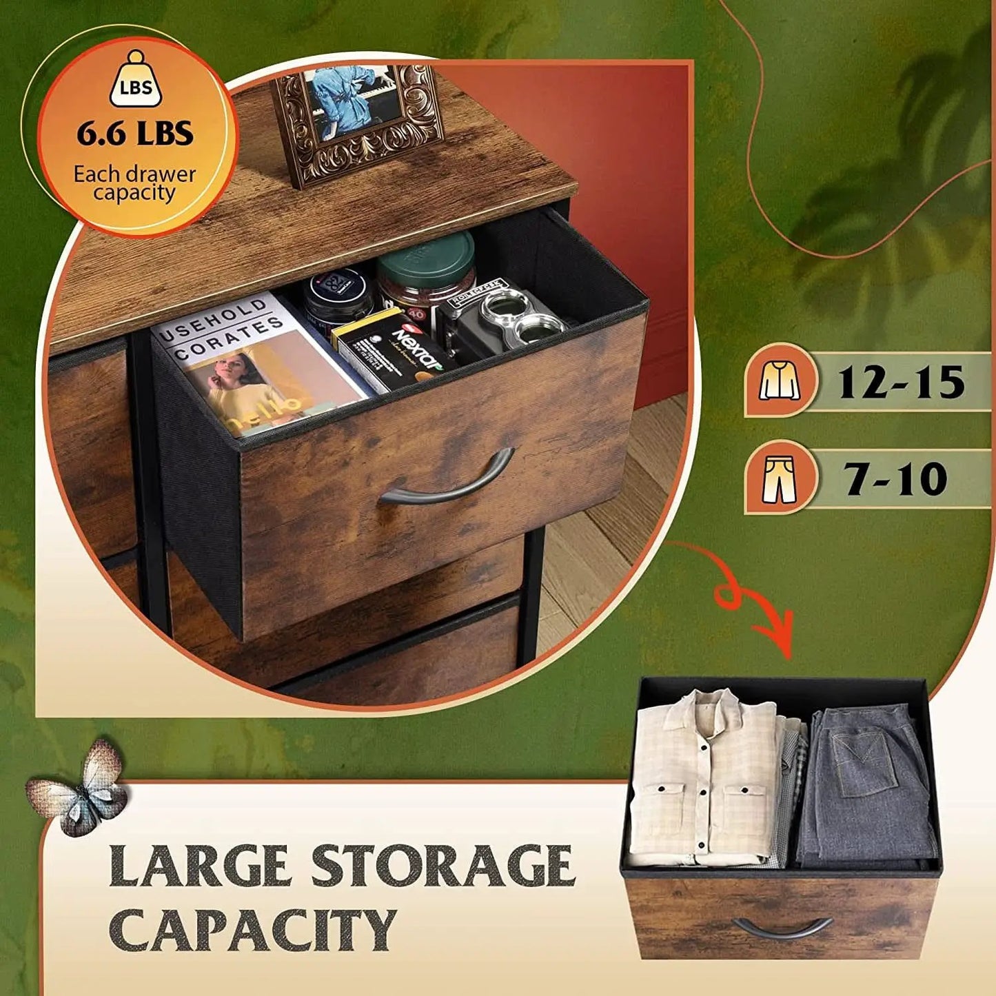 8 Drawer Fabric Storage Tower Rustic Brown For Bedroom from PriceLows™