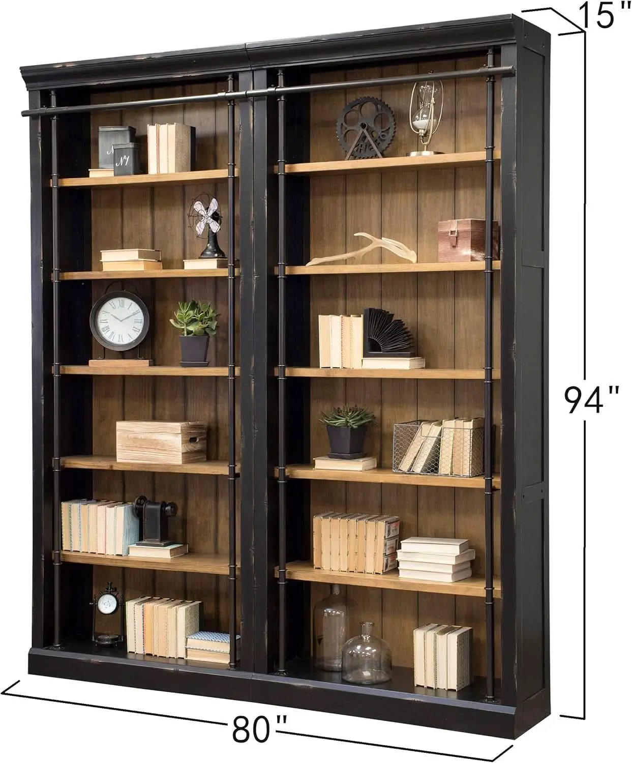8 Foot Tall Bookcase Wall With Ladder Display Shelf Black from PriceLows™