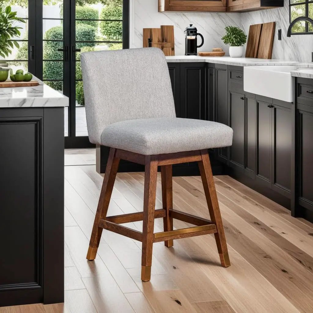 Basila 26 Inch Seat Height Swivel Bar Stool Taupe Fabric from PriceLows™