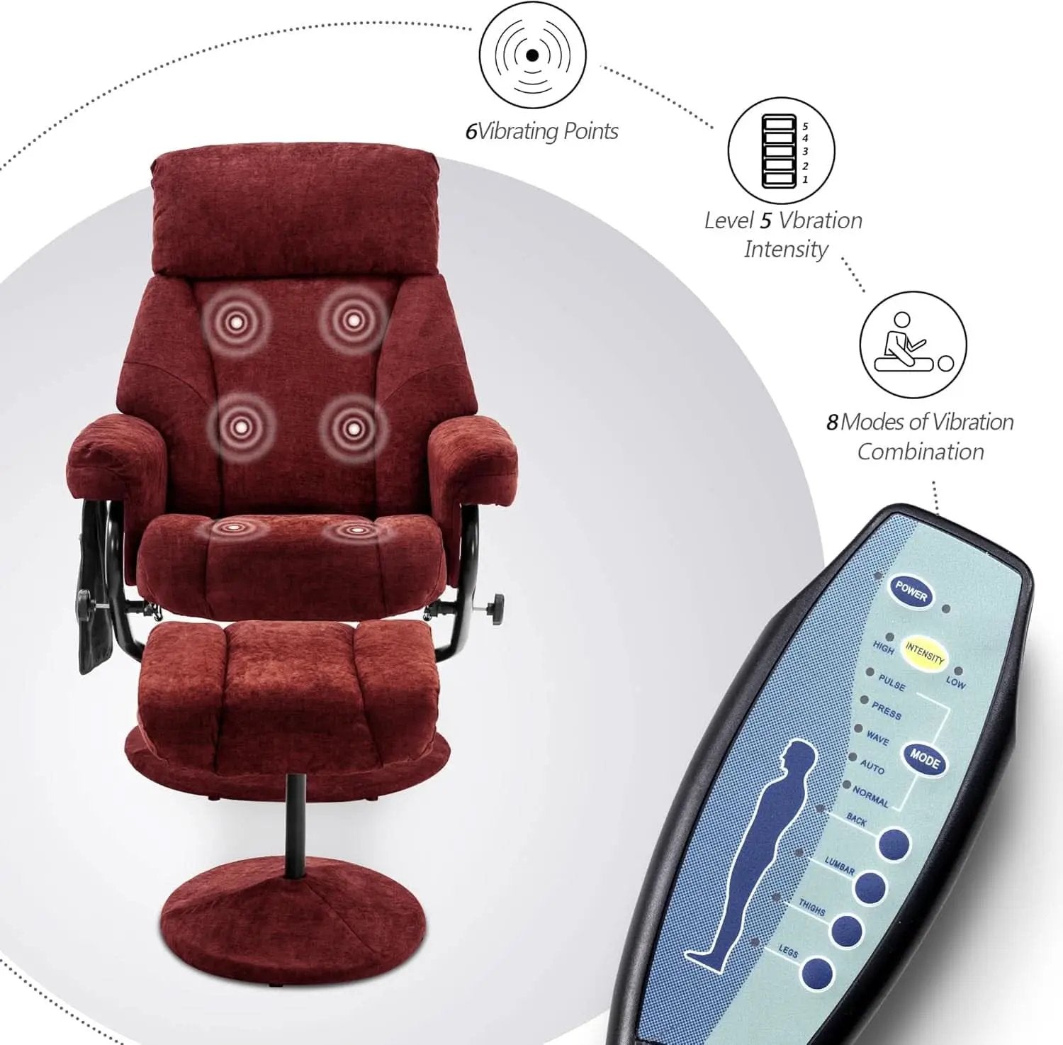 Burgundy Swivel Recliner With Ottoman Massage For RV from PriceLows™