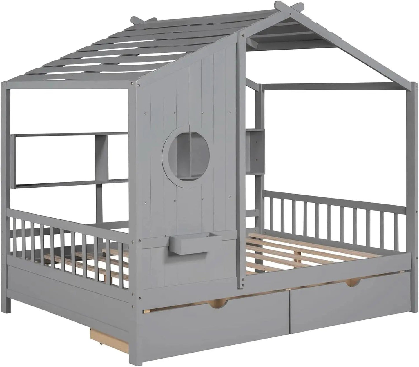 Kids Full Playhouse Bed With Drawers Shelves Storage from PriceLows™