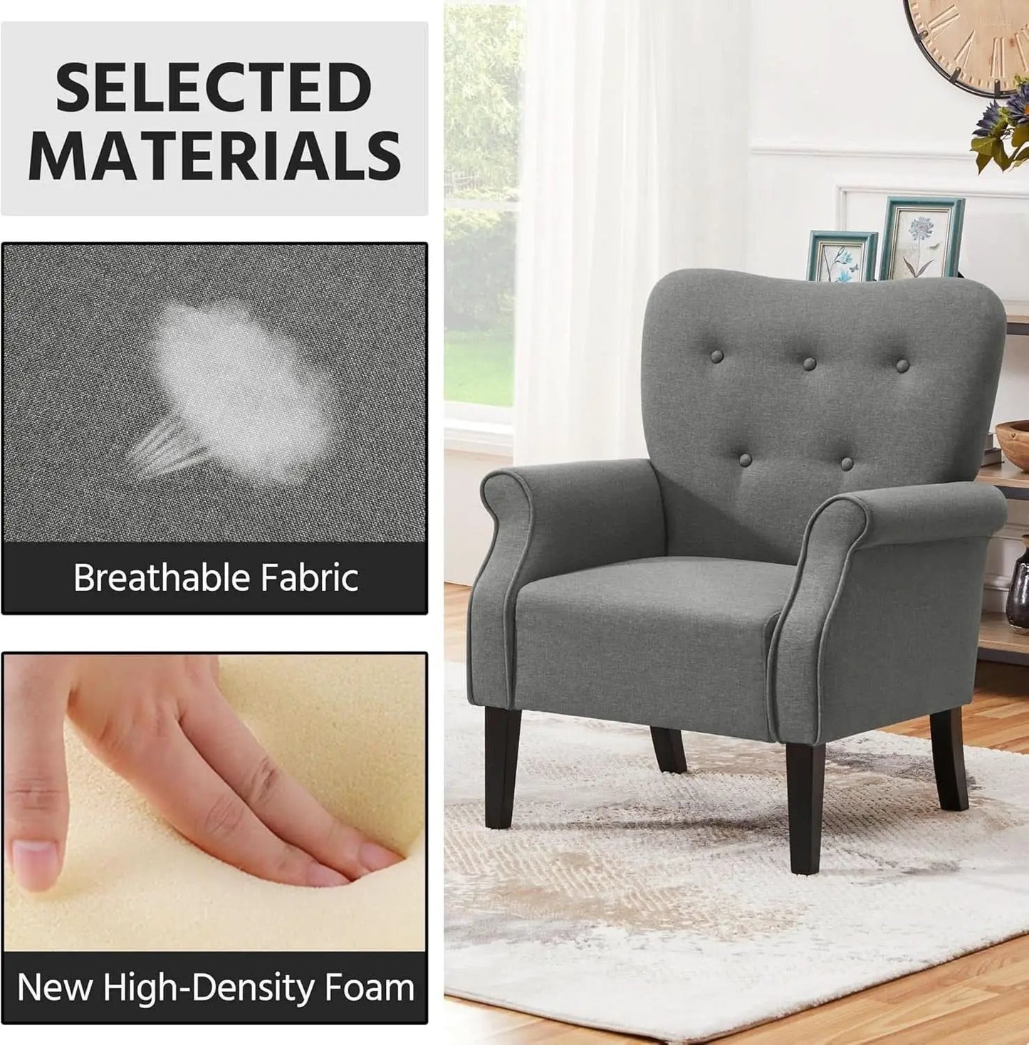Dark Gray Mid Century Upholstered Armchair Tufted Back from PriceLows™