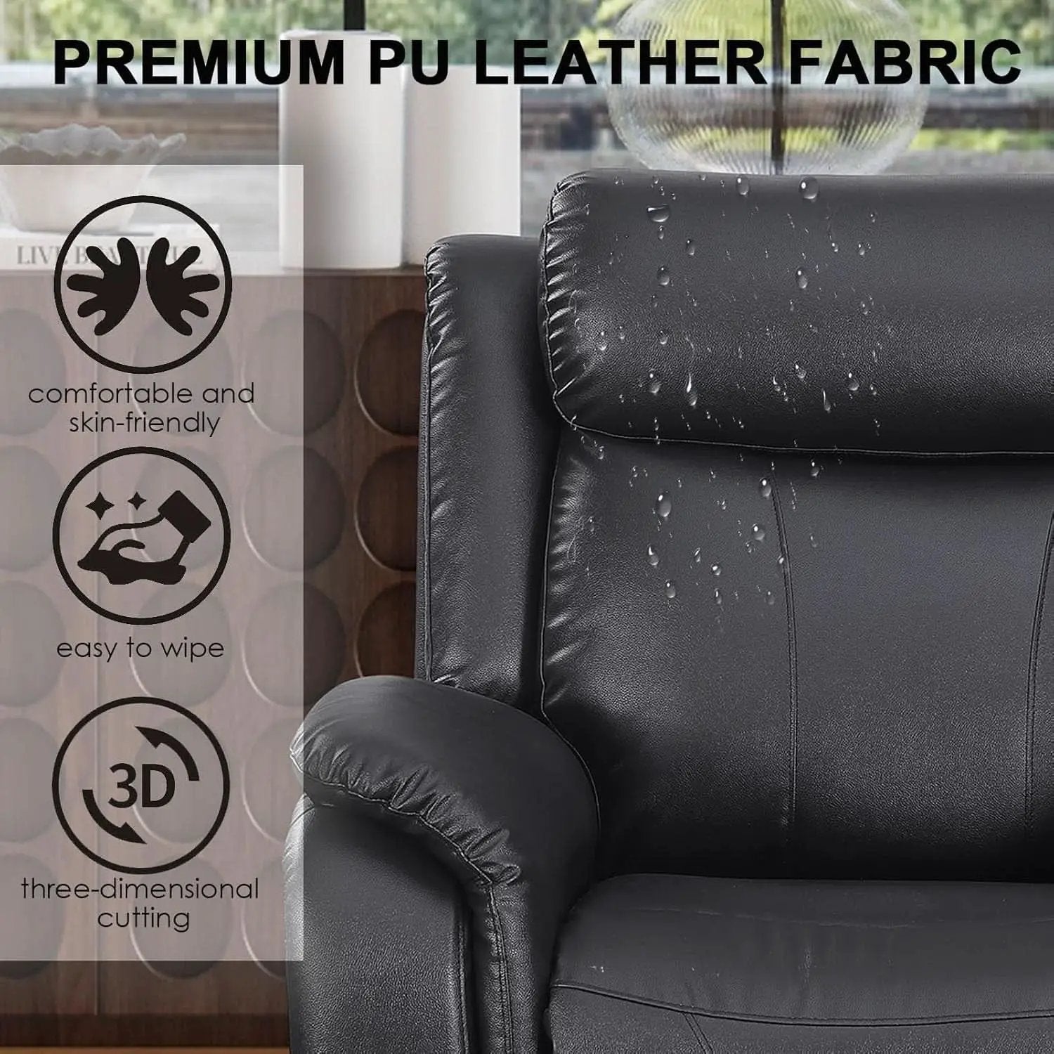 Power Recliner Sofa Set 3 Piece With Storage Black from PriceLows™