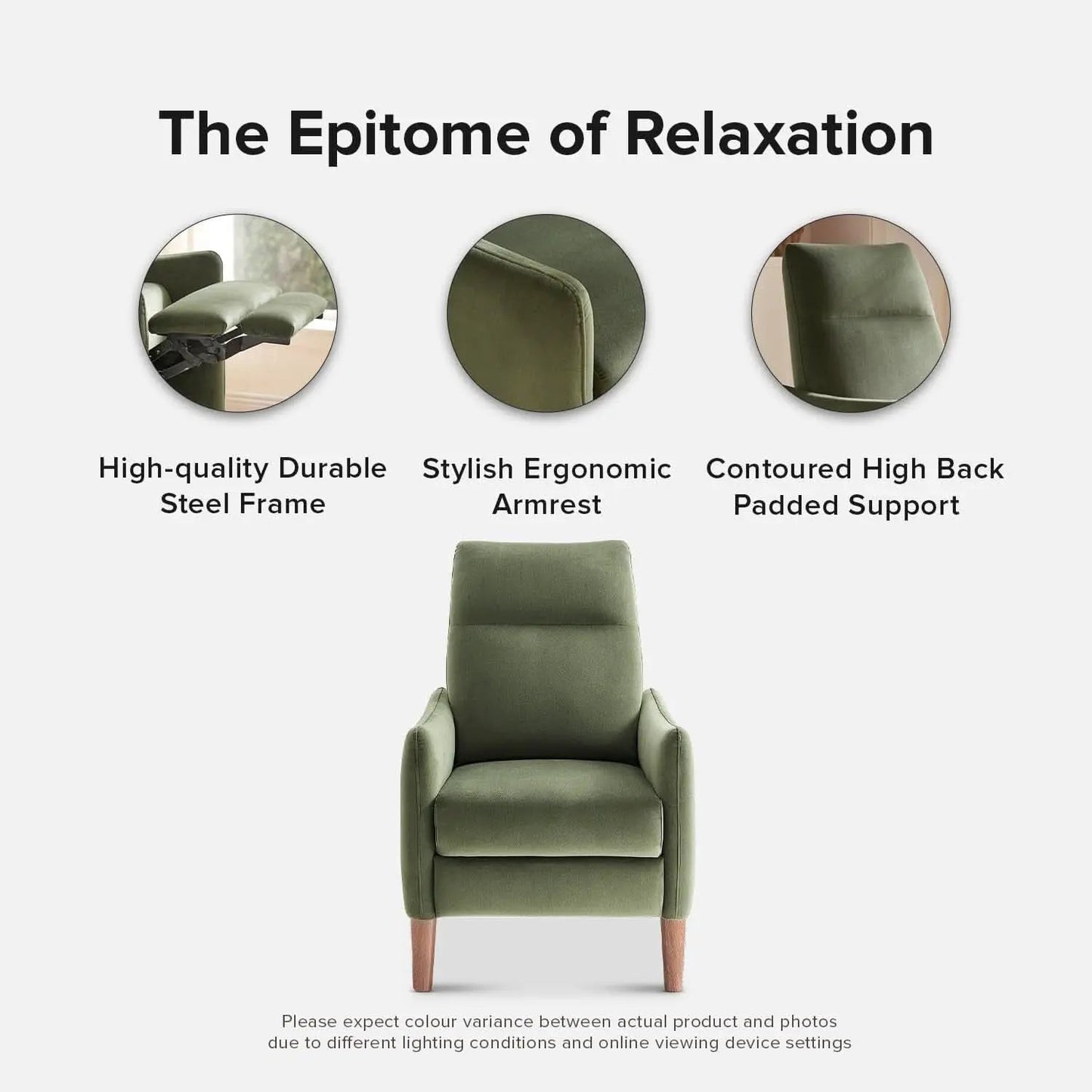 Arthur Olive Green Velvet Recliner Chair With 3 Positions from PriceLows™