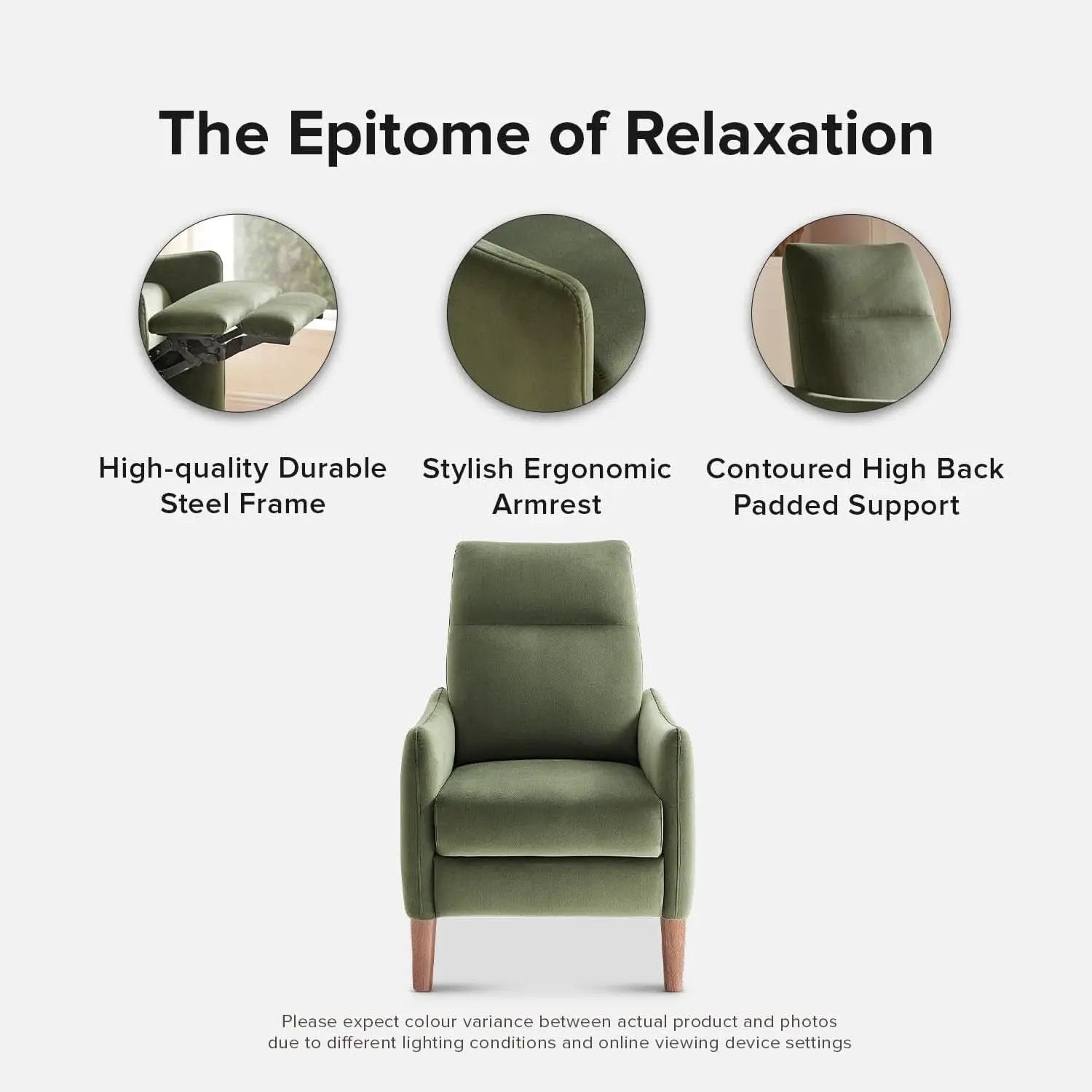 Arthur Olive Green Velvet Recliner Chair With 3 Positions from PriceLows™