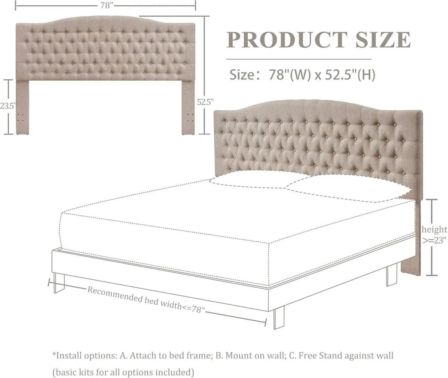 Luxury Linen Upholstered King Headboard with Easy Assembly from PriceLows™