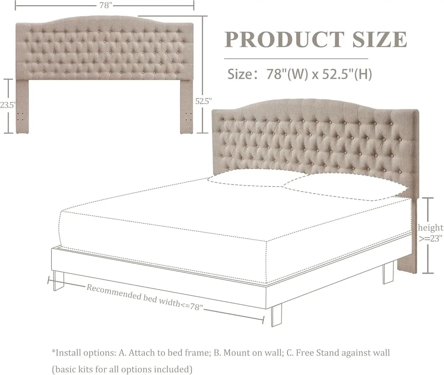Luxury Linen Upholstered King Headboard with Easy Assembly from PriceLows™