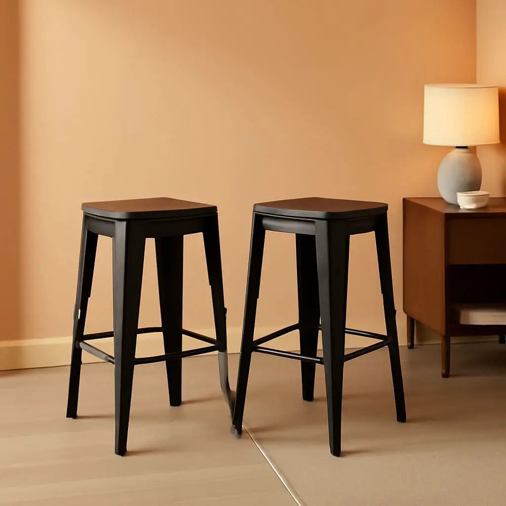 Square Metal Bar Stool Set Of 2, Stackable, 330 Lb Capacity from PriceLows™