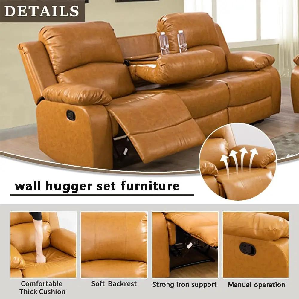 Leather Recliner Sofa Set With Drop Table Ginger 3Seater from PriceLows™
