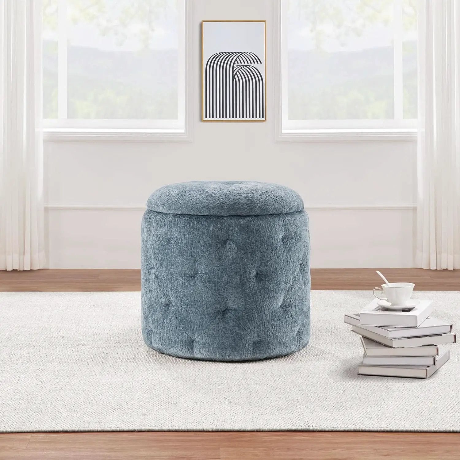 18.75 Inches Circumferential Sky Blue Storage Ottoman from PriceLows™