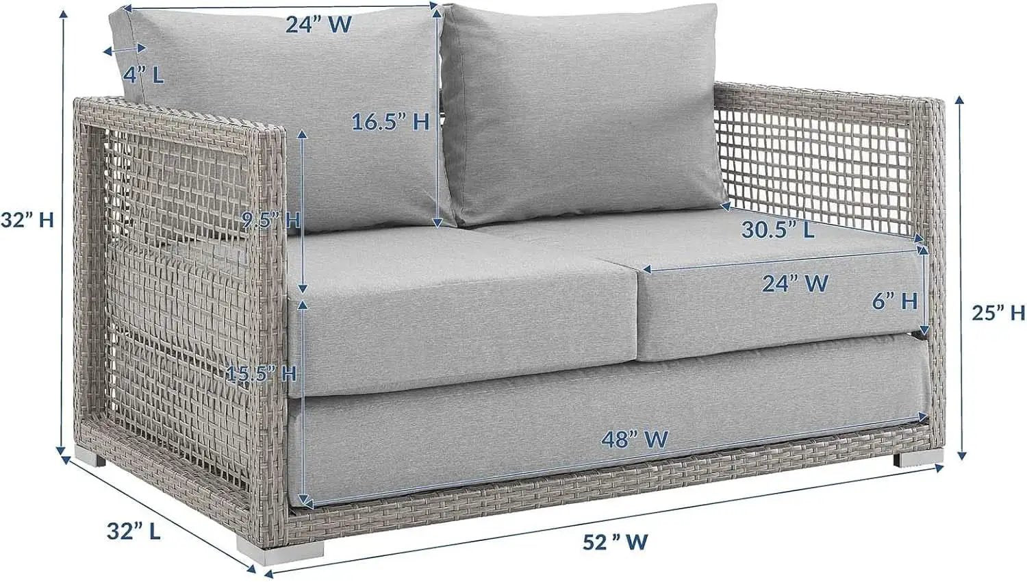 Modern Gray Wicker Rattan Loveseat for Outdoor Spaces from PriceLows™