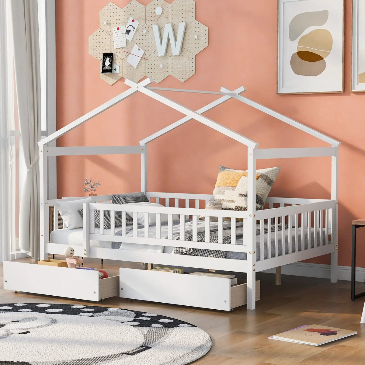 Kids House Bed With 2 Drawers | Sky Roof Design | Classic House Shape | 62.9 Inch Height