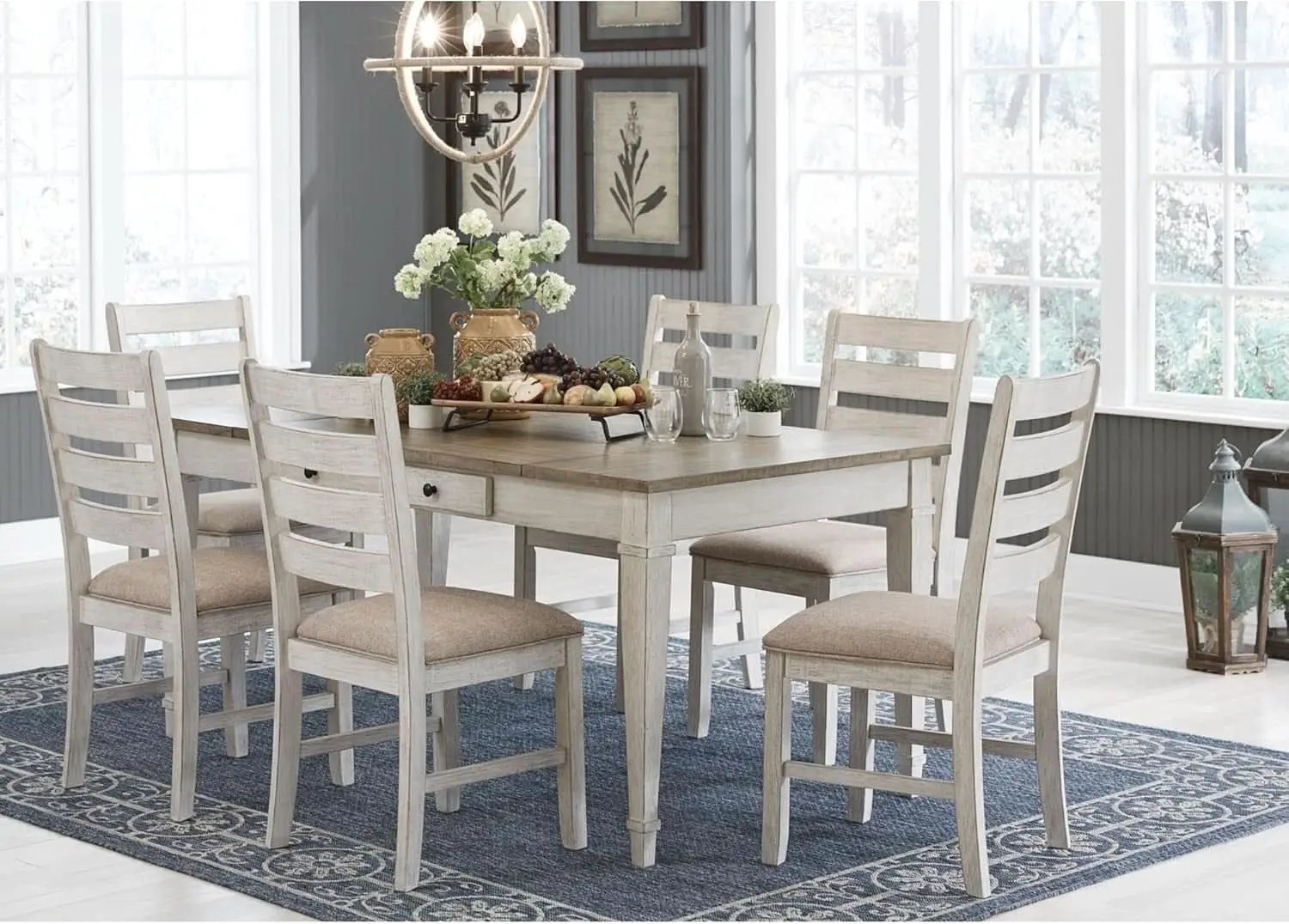 Dining Room Chair Set Of 2 Whitewash Finish Upholstered from PriceLows™