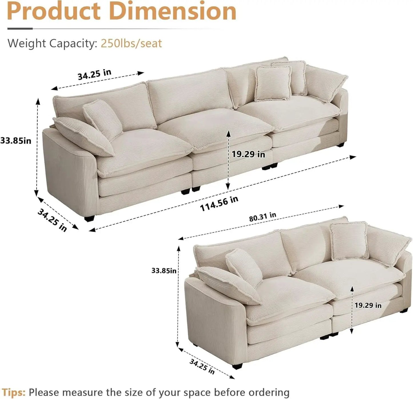 Oversized 2 Piece Sofa Set Beige 3 Seater And Loveseat from PriceLows™