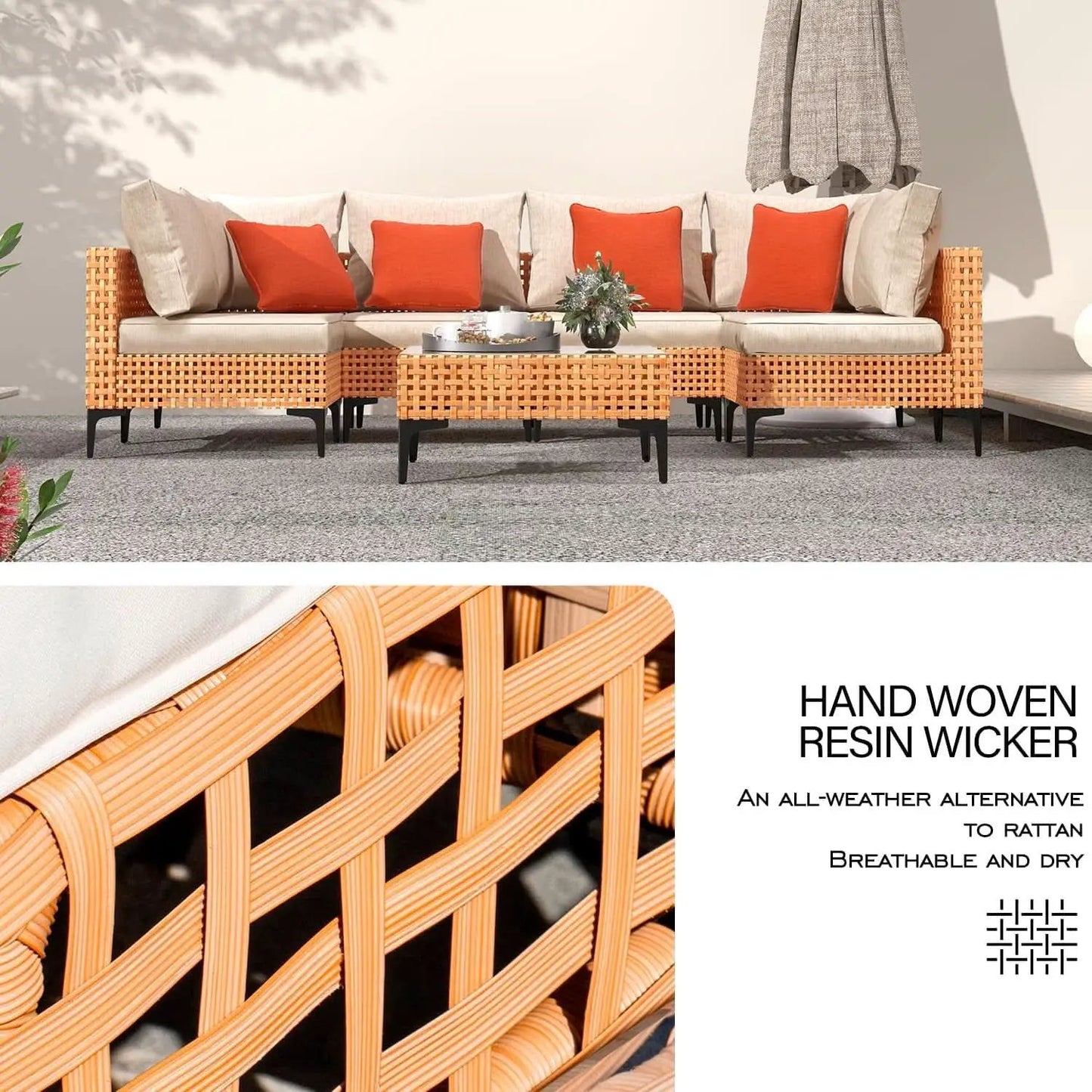 5 Piece Outdoor Patio Set Sectional Sofa Salmon Orange from PriceLows™