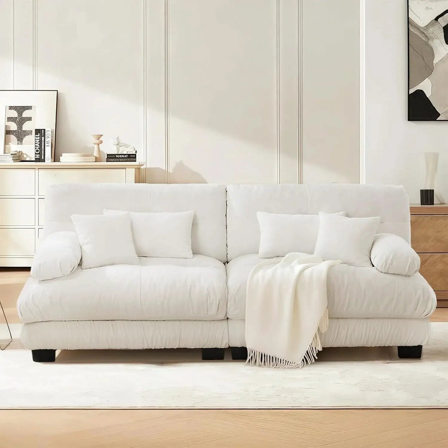 White Velvet Pet Hair Resistant Modular Recliner Sofa from PriceLows™