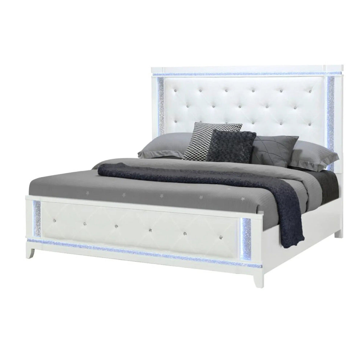 Adalid Contemporary Bed With LED Lights | 3 Pieces | Fabric & Wood | Bedroom
