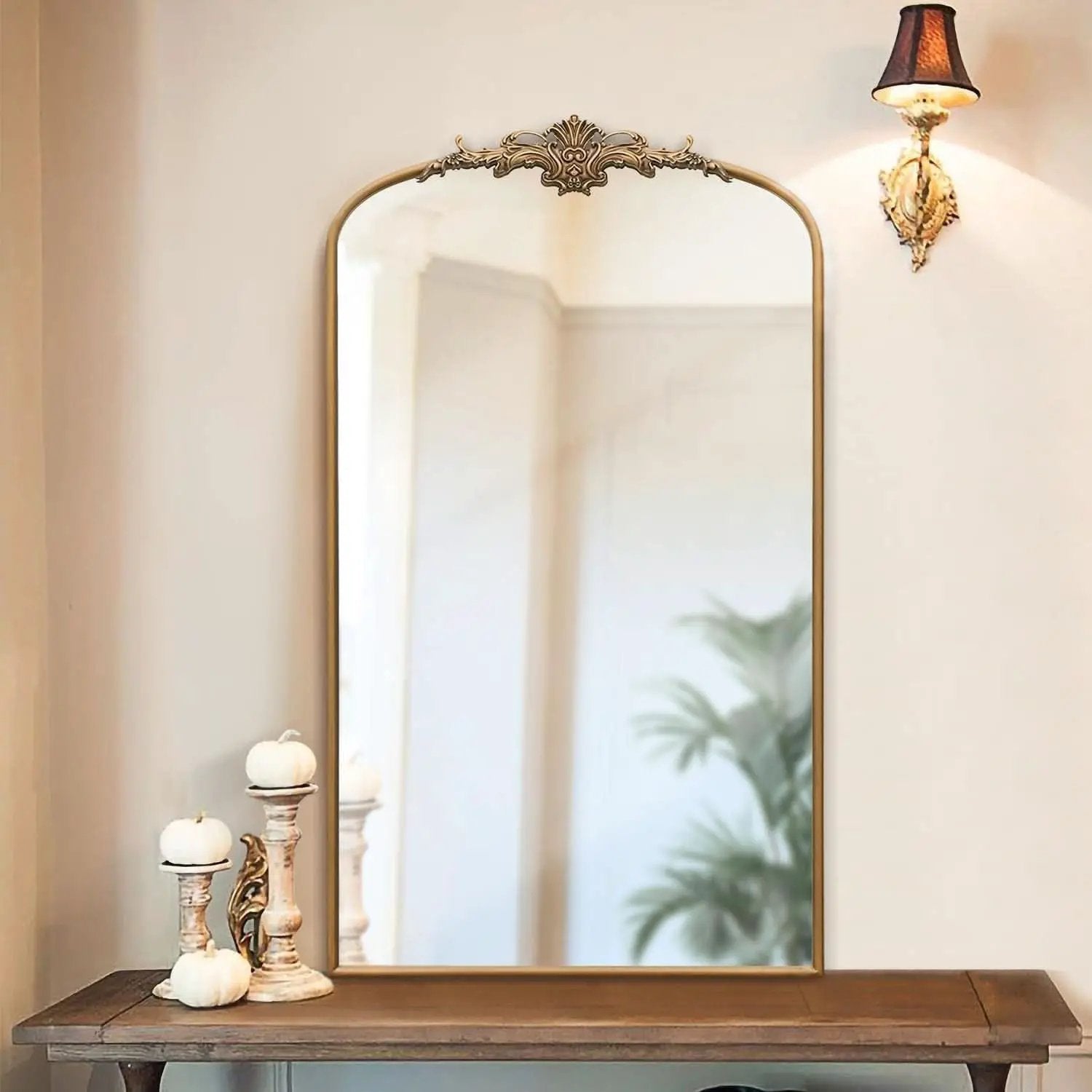 Arched Gold Baroque Mirror 42x24 Inch Wall Mounted from PriceLows™