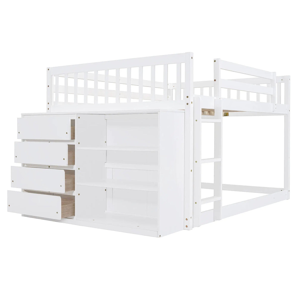 Bunk Bed | Solid Pine Frame | Four Drawers And Three Shelves | Full Size