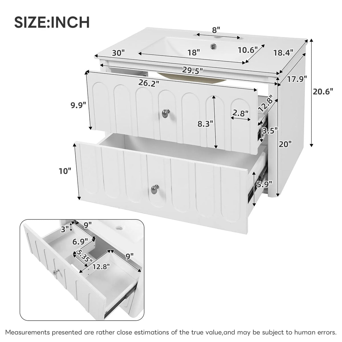 Floating Bathroom Vanity | Soft Close Drawers | Round Edge Basin